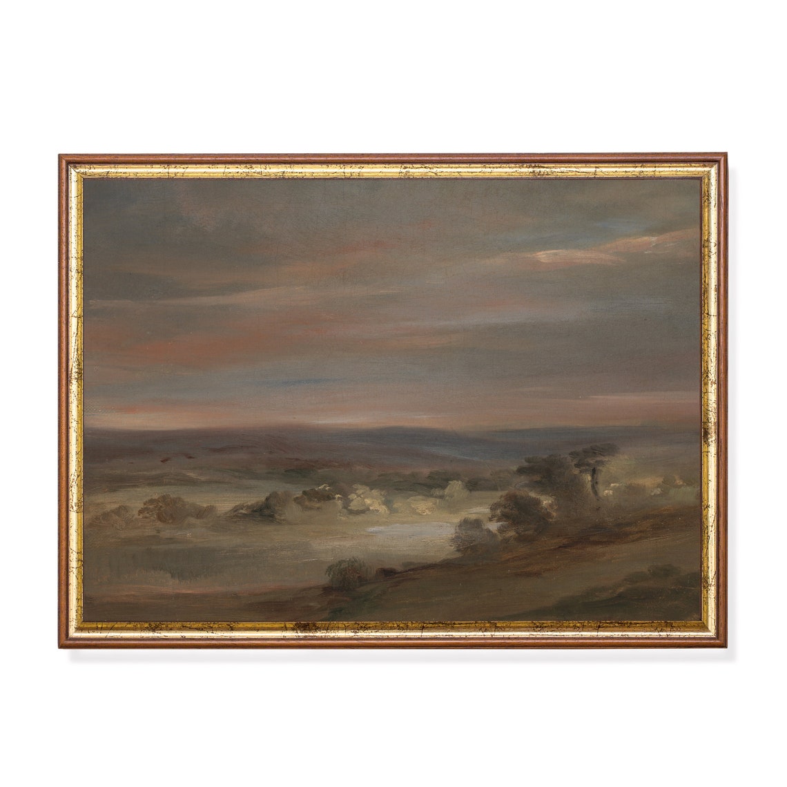 Misty Open Moorland at Dusk Under a Soft Pink Gray Sky Poster