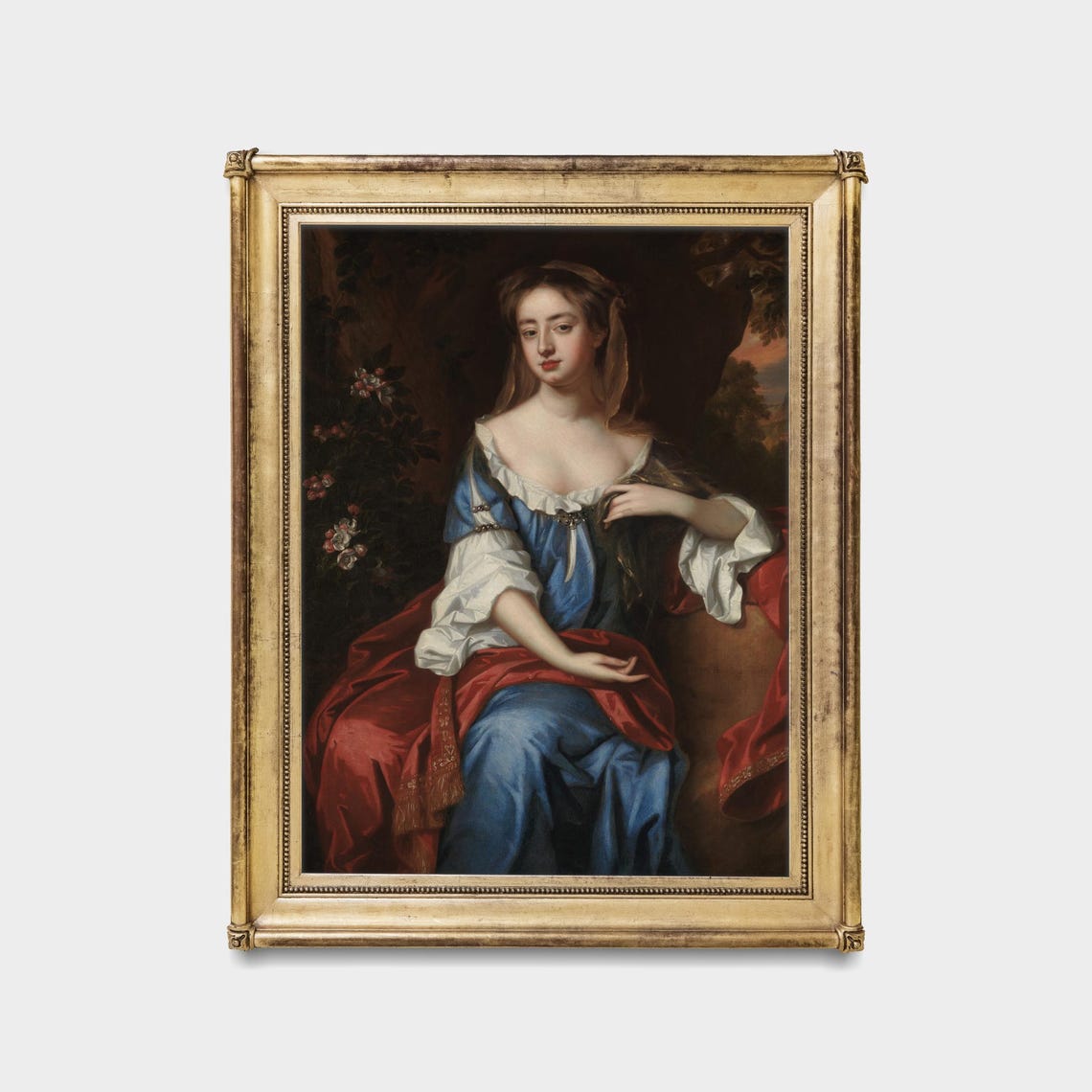 Baroque Lady in Blue Gown Red Drape Classic Portrait Art Poster - Image 4