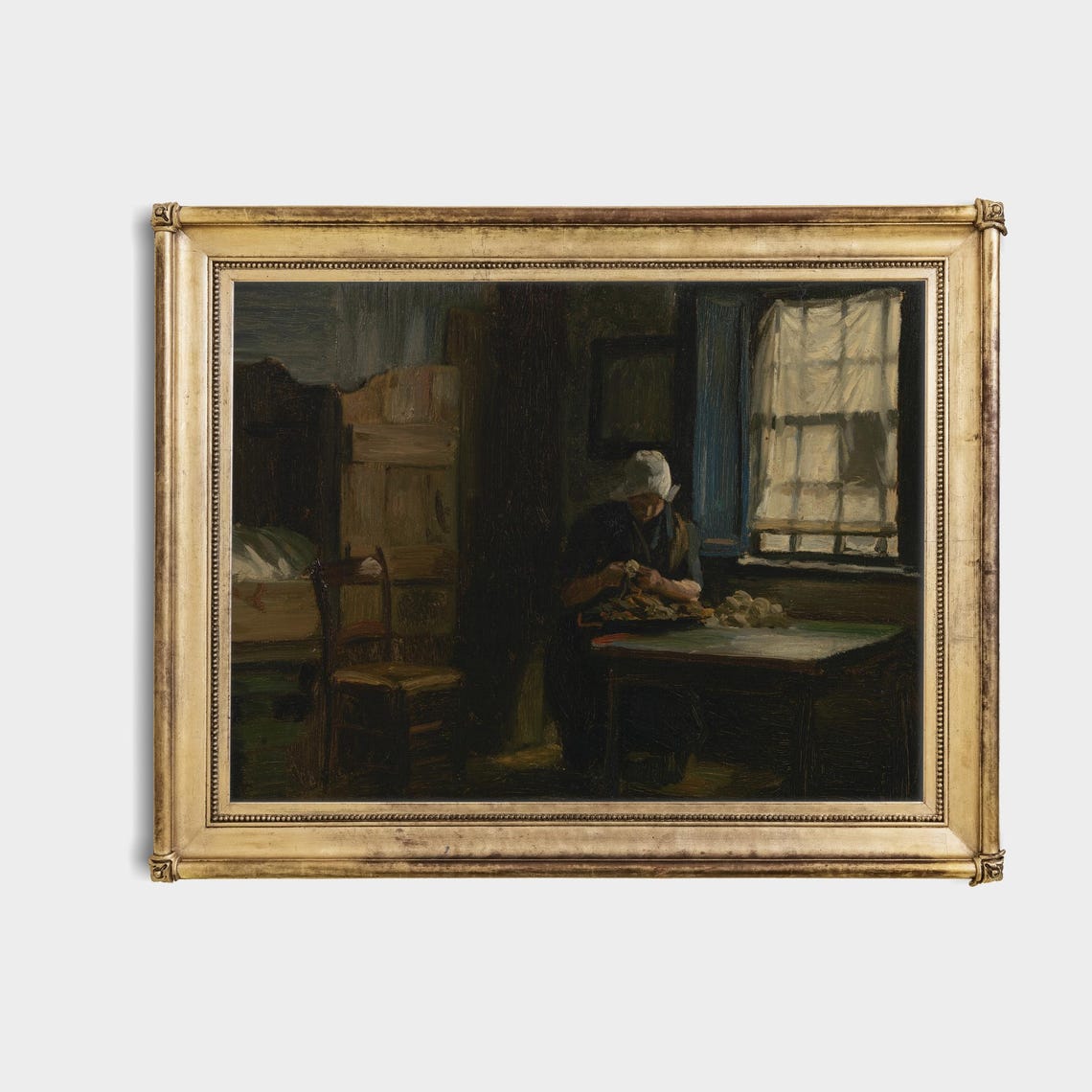 Woman Peeling Potatoes In A Dark Dutch Interior Vintage Poster - Image 4