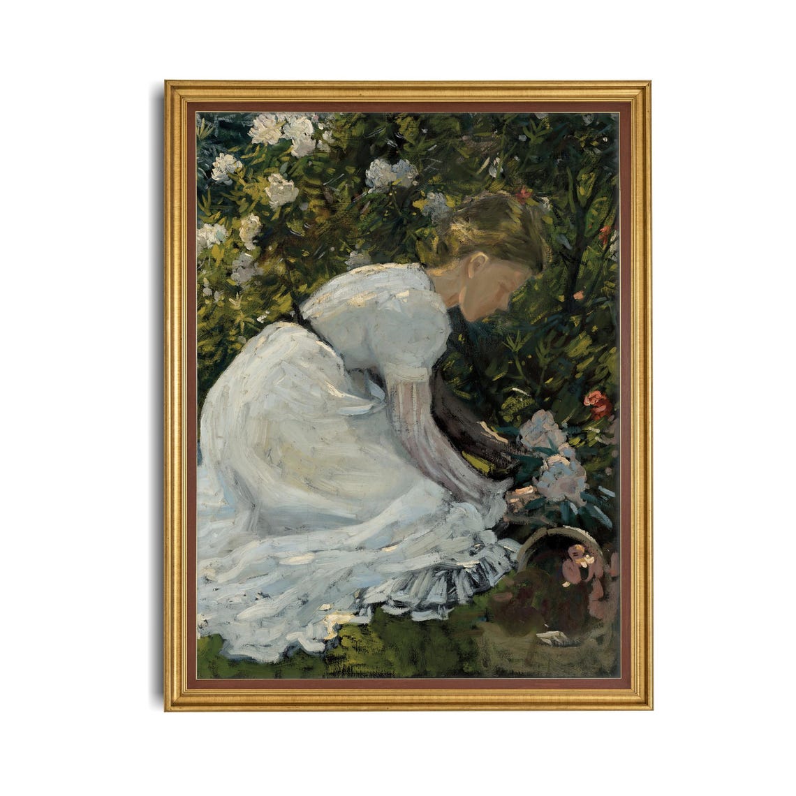 Printed And Shipped Vintage Girl Portrait Young Girl With Flowers Antique Portrait Painting Rustic Prints Girl Gathering Flowers - Image 4