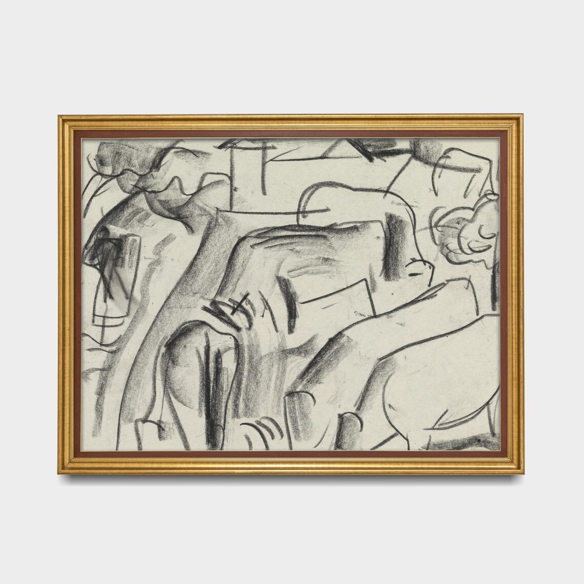 Charcoal Cubist Cows Abstract Animal Sketch Drawing Art Poster - Image 5