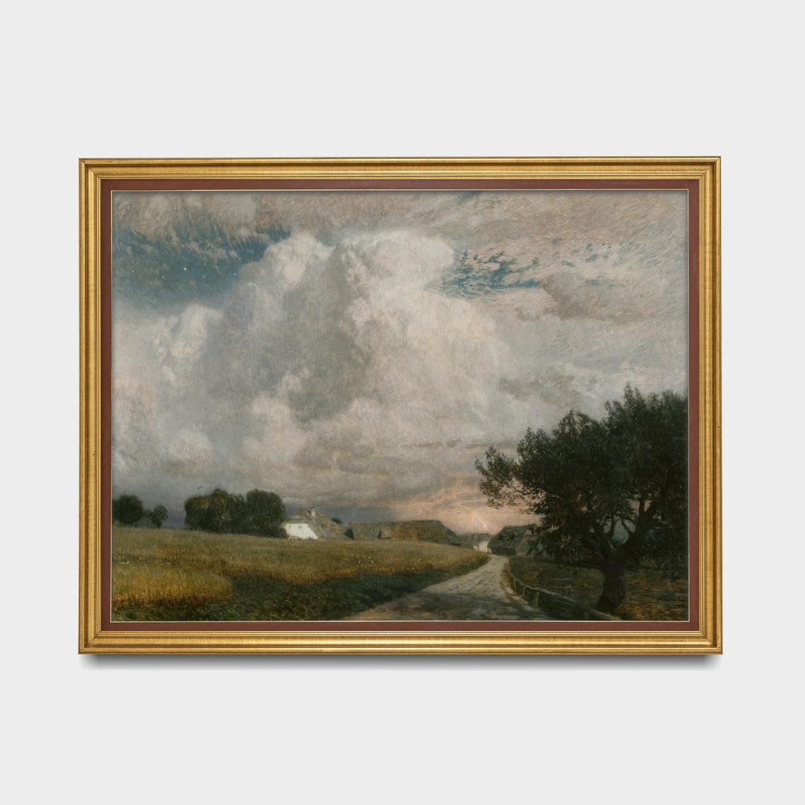 Country Road Under Dramatic Cloudy Sky Vintage Landscape Art Print - Image 3