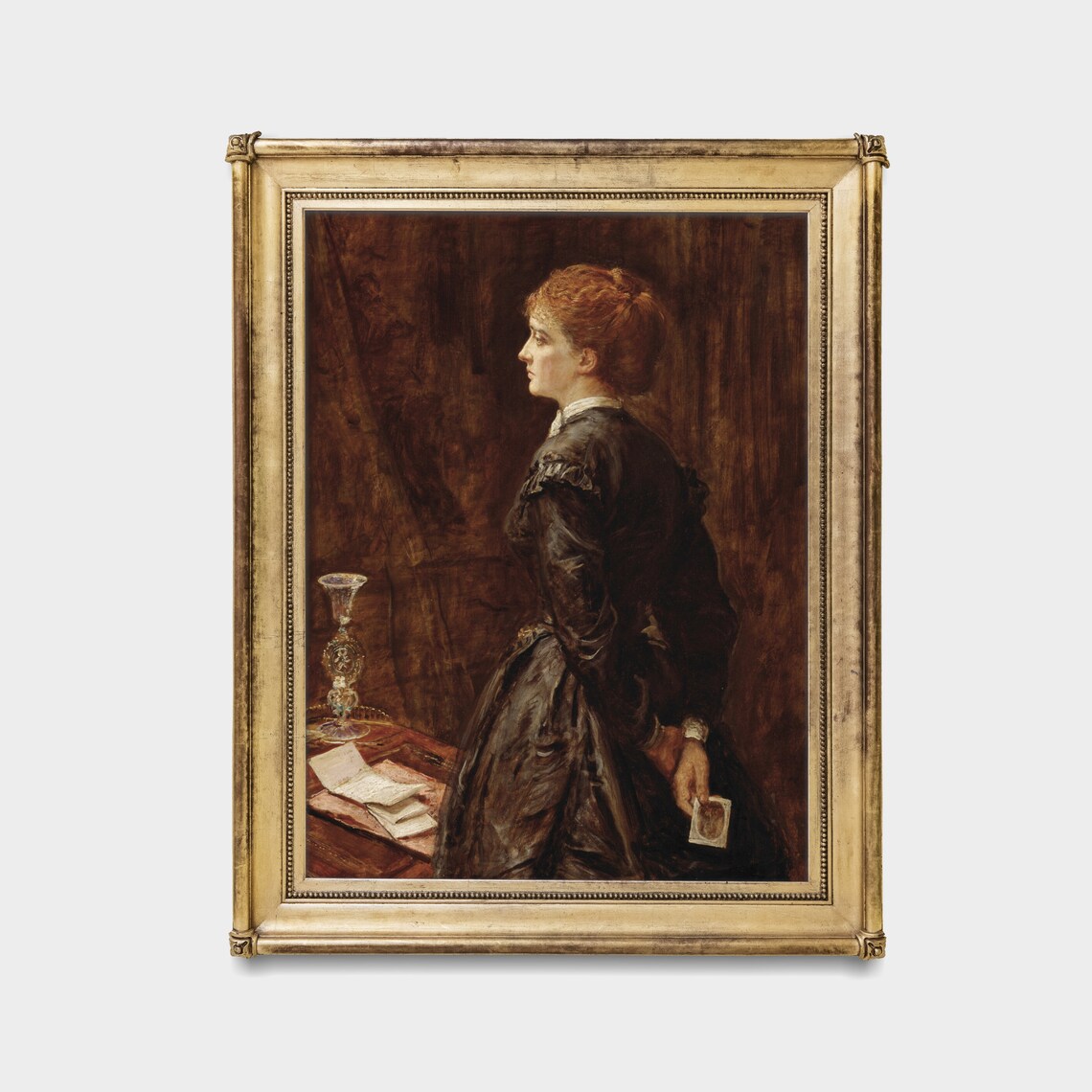Victorian Redhead Woman Profile Antique Dark Portrait Oil Painting Poster - Image 3