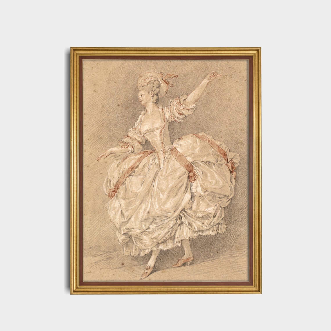 Dancer in Flowing Gown Sepia Chalk Sketch Vintage Ballet Art Poster - Image 4