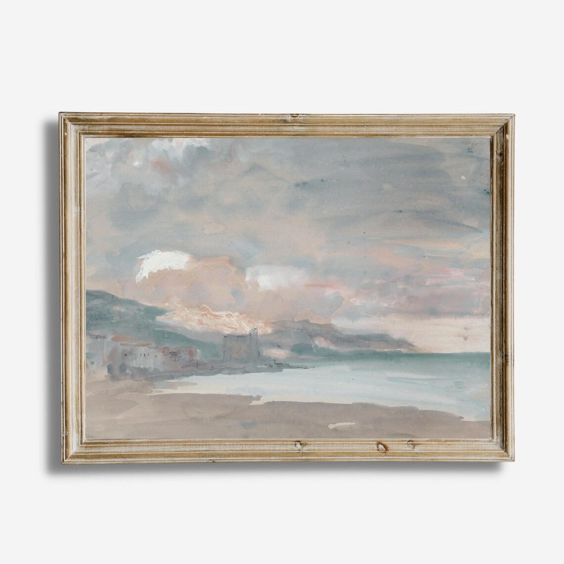 Dreamy Coastal Shoreline with Soft Pink and Blue Sky Water Poster - Image 2