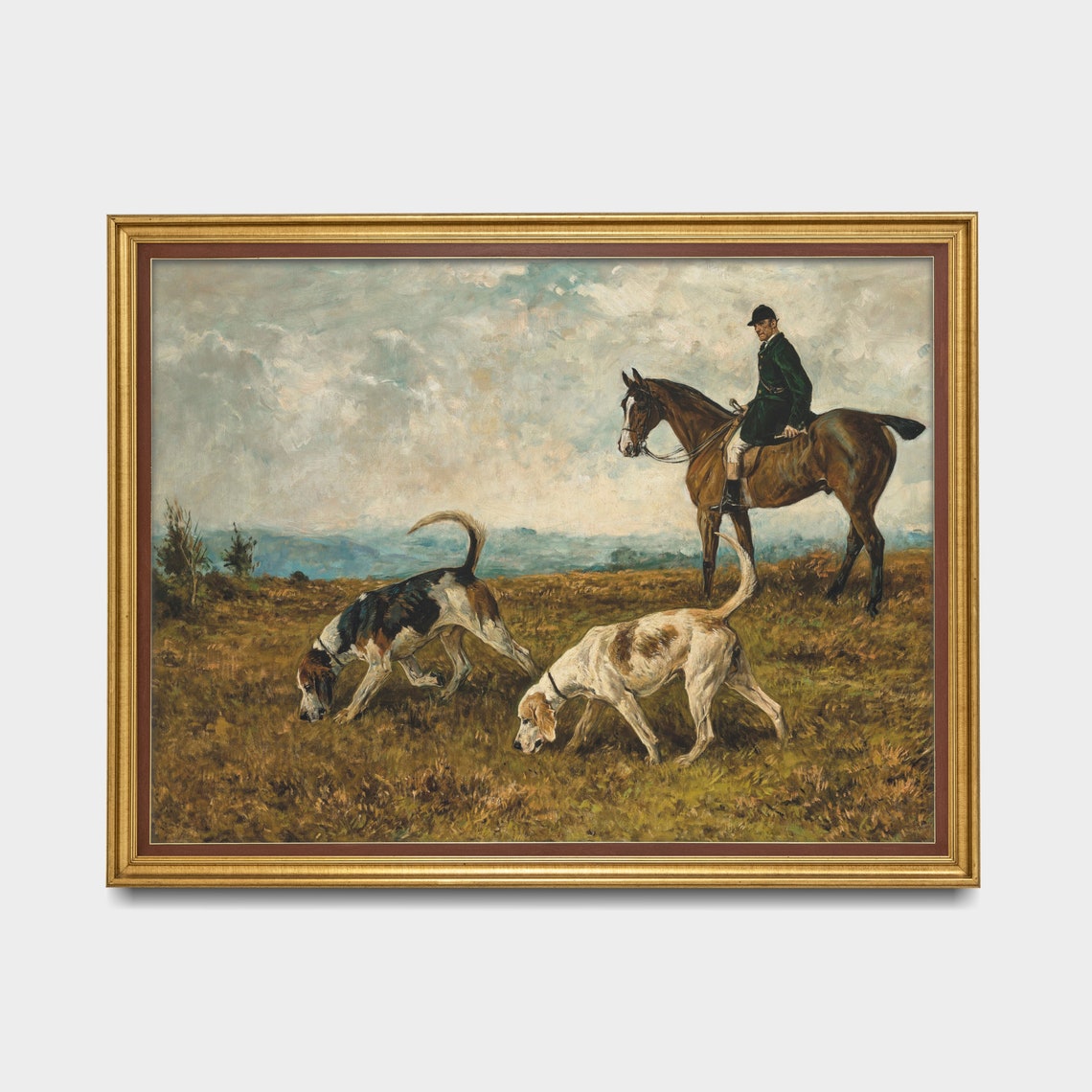 Rider on Horseback Watching Two Hounds in a Field Vintage Poster - Image 3