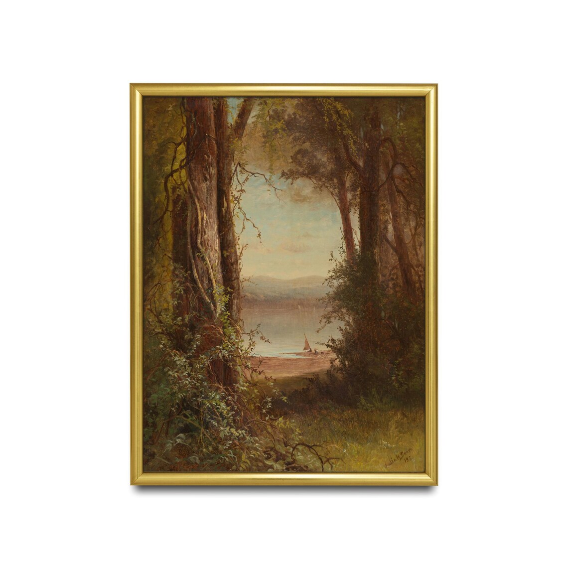 Woodland Vista to a Lake with Sailboat Vintage Forest Poster - Image 2