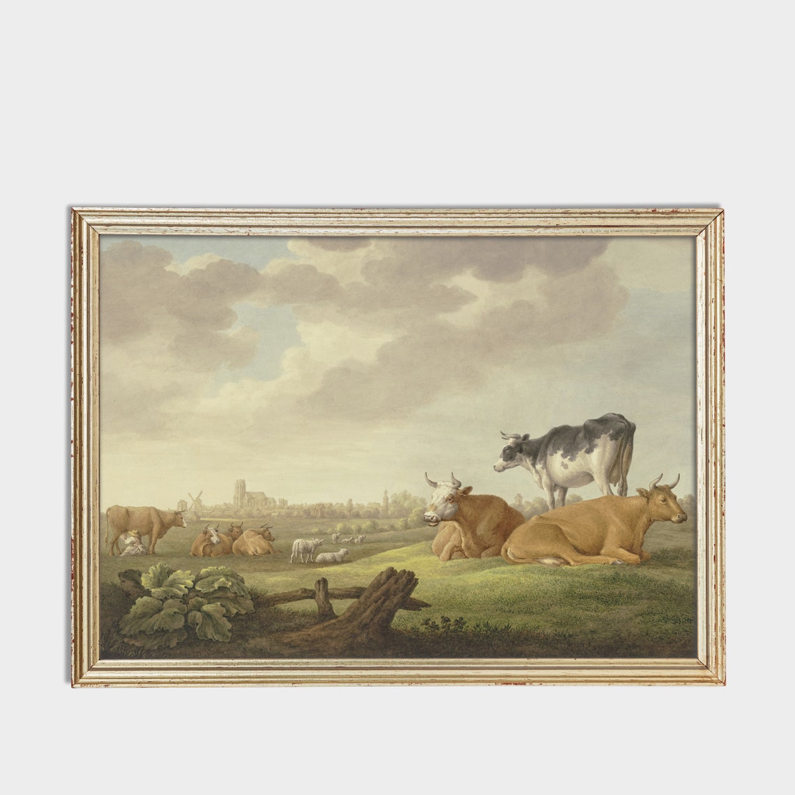 Cows and Sheep in Dutch Meadow Pastoral Herd Landscape Print - Image 3