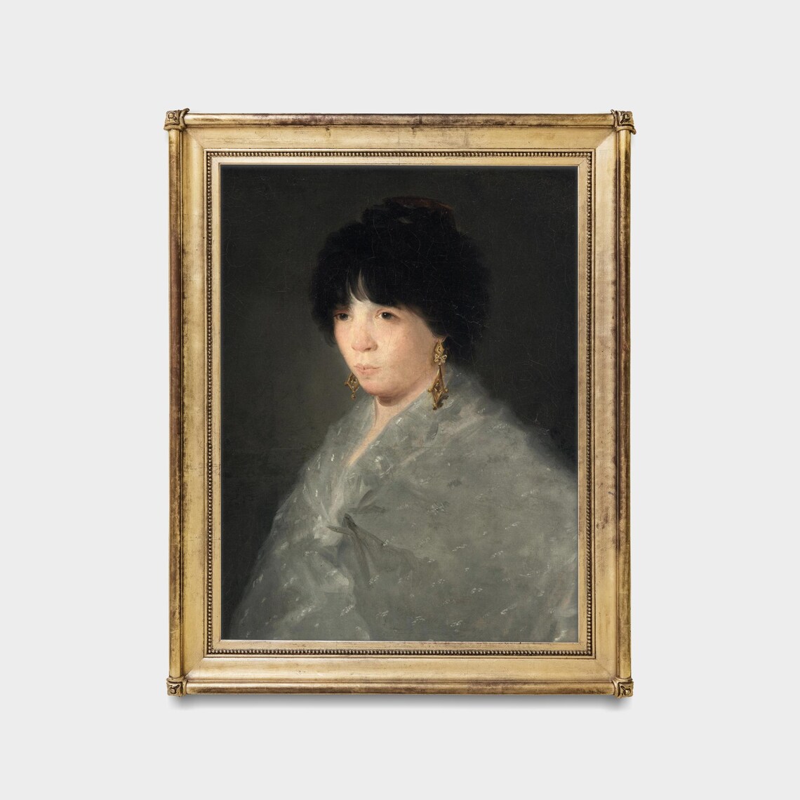 Woman in Grey Shawl Moody Vintage Portrait Oil Painting Poster - Image 5