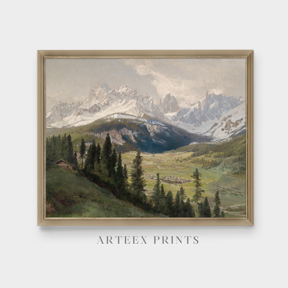 Snow-Capped Alpine Valley with Pine Forests Vintage View Poster - Image 3