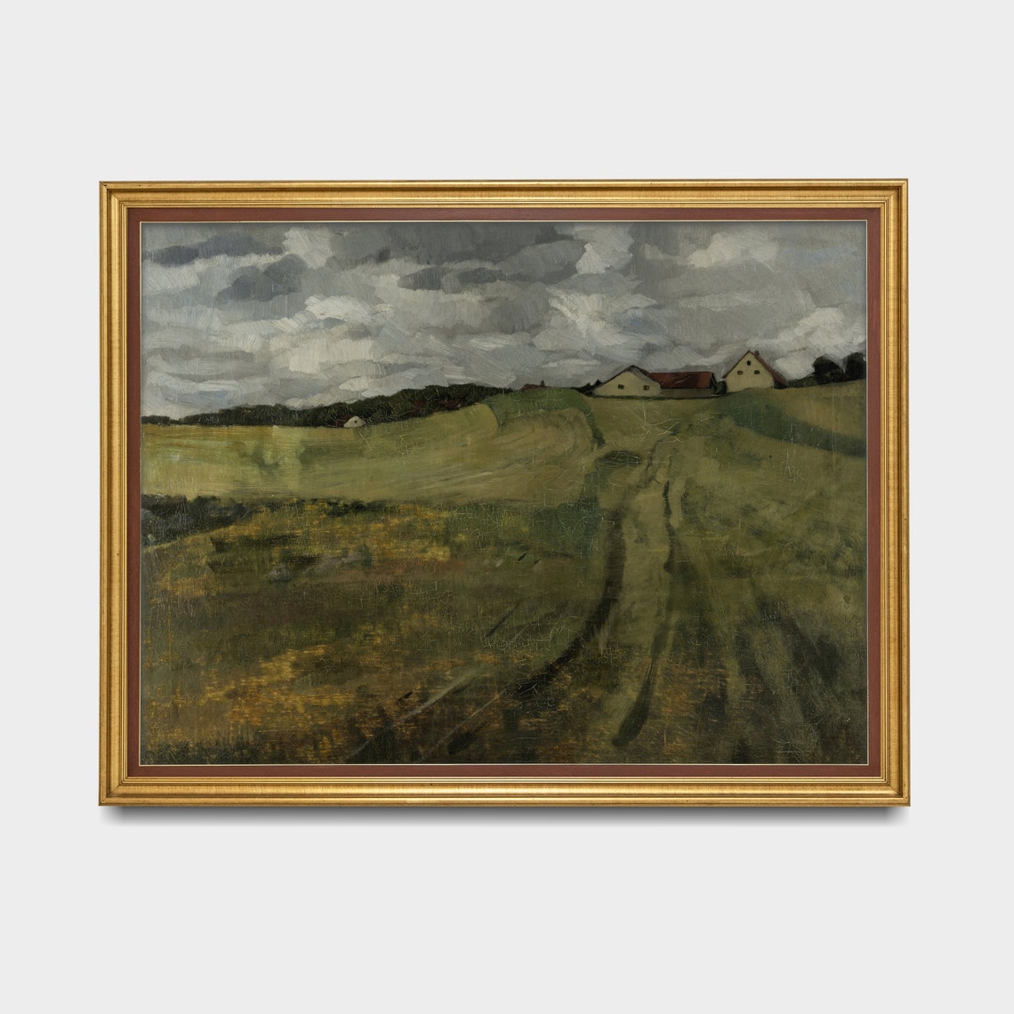 Moody Farmhouses on a Hill Beneath a Cloudy Sky Landscape Poster - Image 3