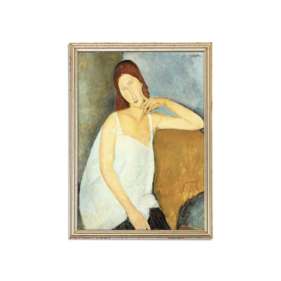 Woman in White Camisole Elongated Modigliani Style Portrait Poster - Image 3
