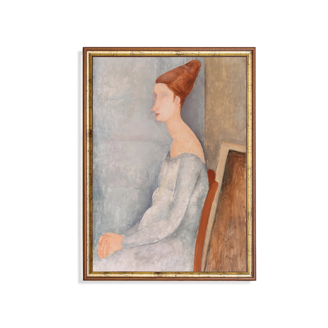Seated Redhead in a Grey Dress Modernist Oil Portrait Poster