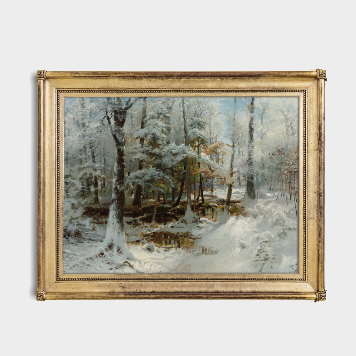 Frosty Winter Forest With a Stream Vintage Woodland Art Poster - Image 2