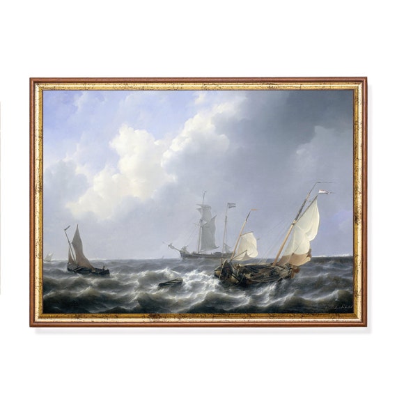 Mailed Print Vintage Sailing Ship Painting Antique Seascape Print Moody Rustic Fine Art Nautical Decor Printed And Shipped