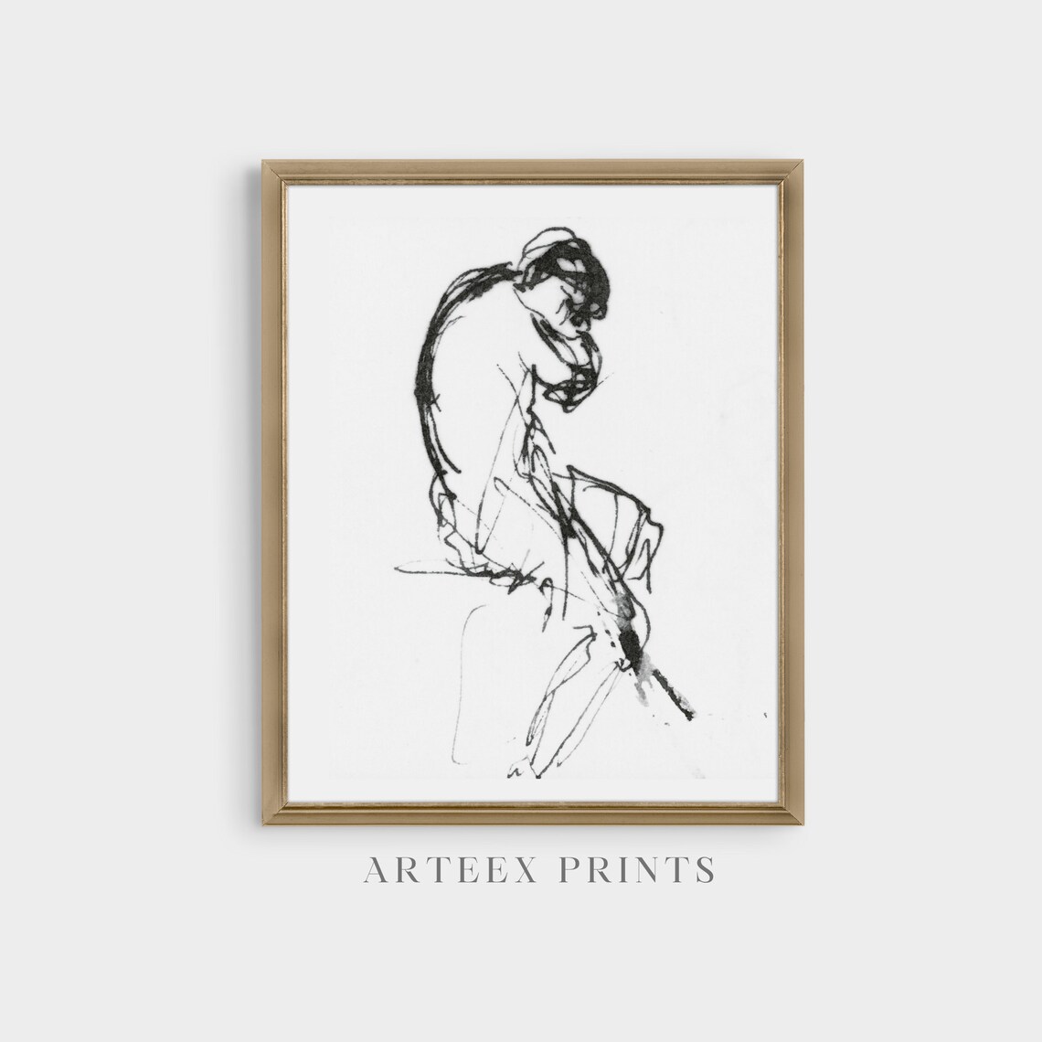 Seated Woman Expressive Ink Figure Sketch Drawing Art Poster - Image 4
