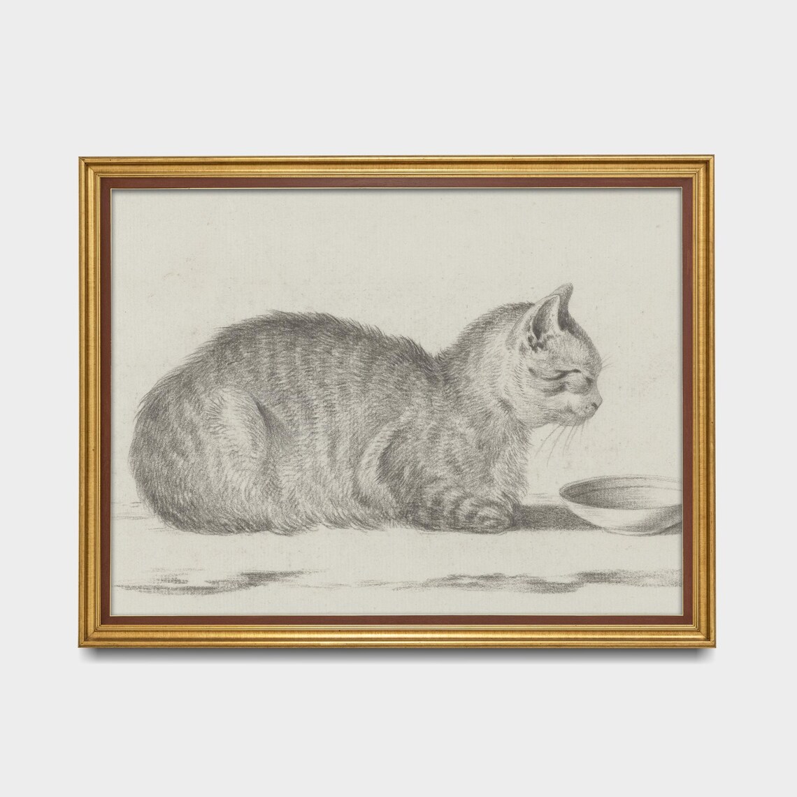 Cat Sitting beside a Milk Bowl Vintage Graphite Sketch Poster - Image 5