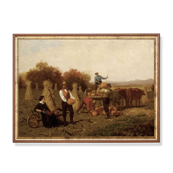 Printed And Shipped Vintage Autumn Painting Antique Fall Landscape Rustic Moody Pumpkin Print Autumn Scenery October Day