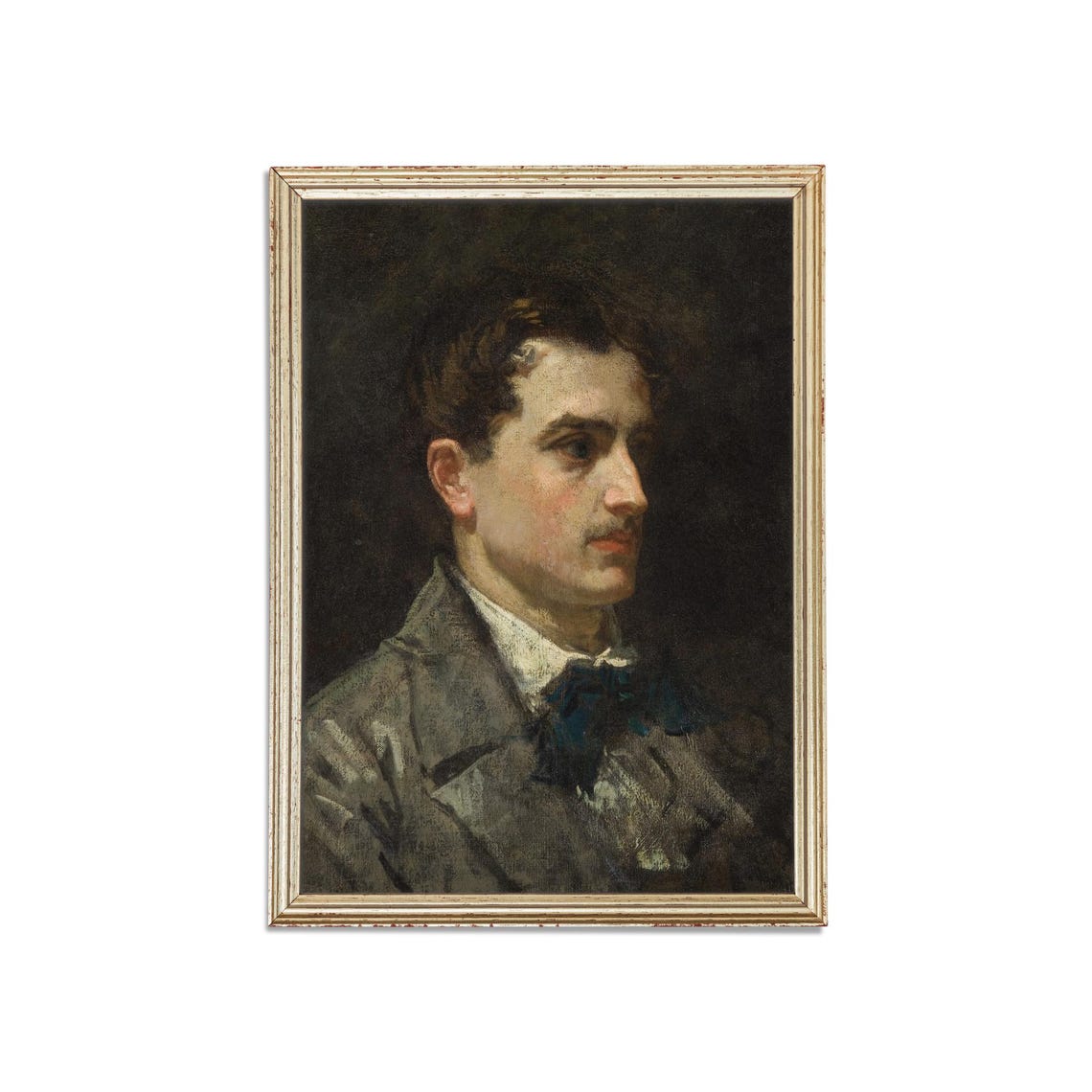 Gentleman in Profile Blue Bow Tie Dark Victorian Portrait Poster - Image 3