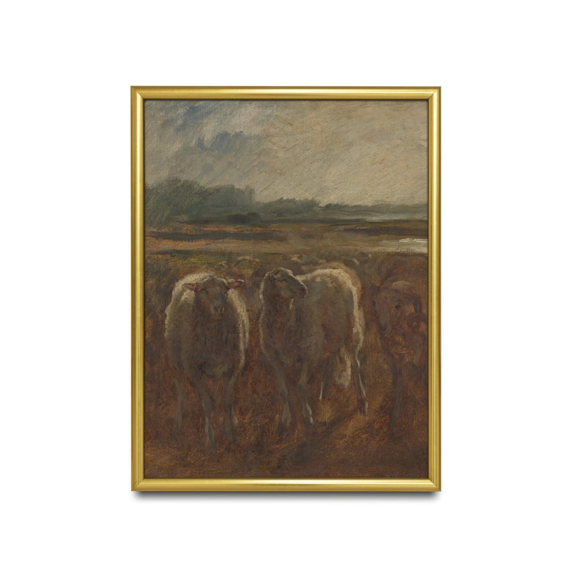 Sheep Walking Through a Muddy Field Vintage Pastoral Art Poster - Image 2