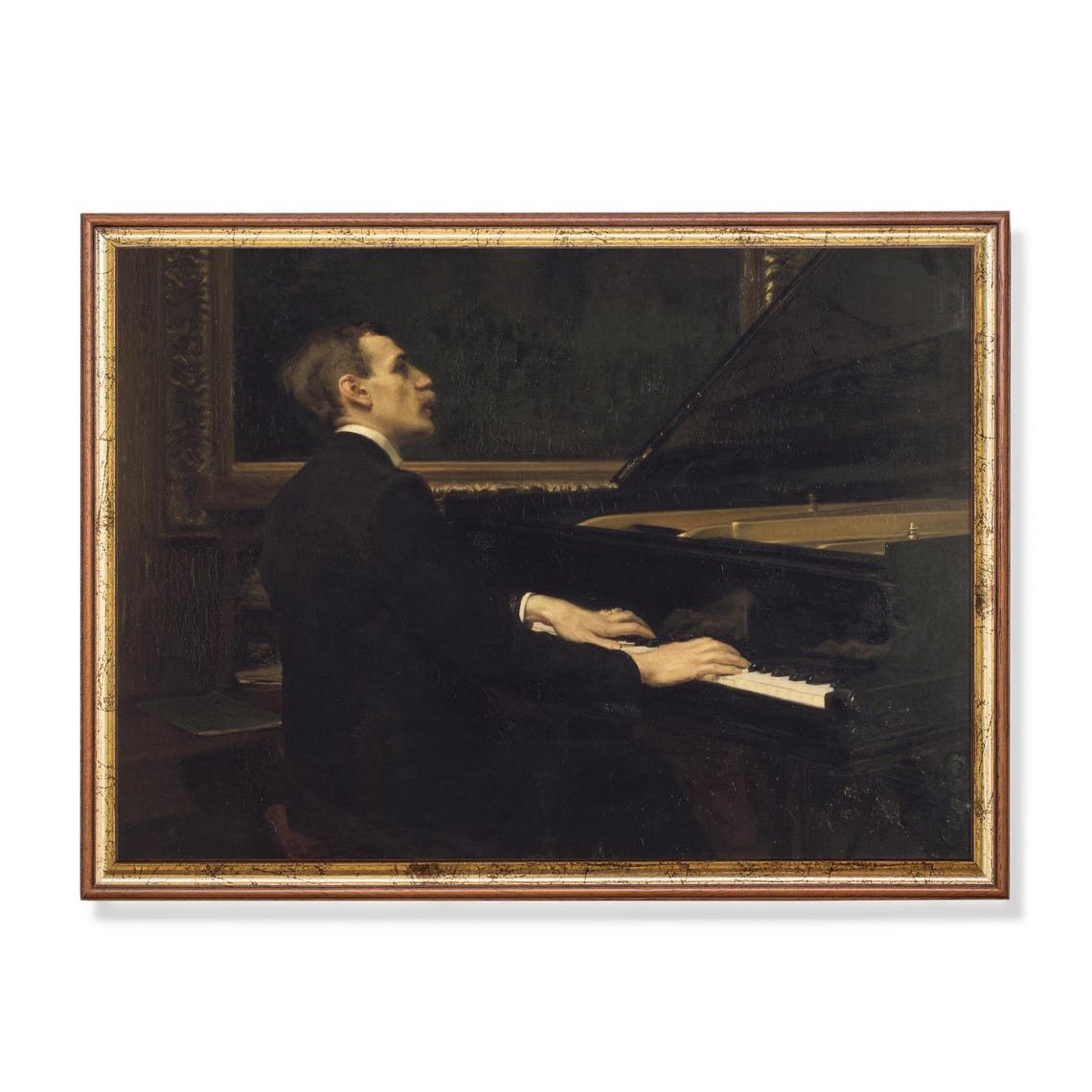 Young Gentleman Playing a Grand Piano in a Dimly Lit Room Poster