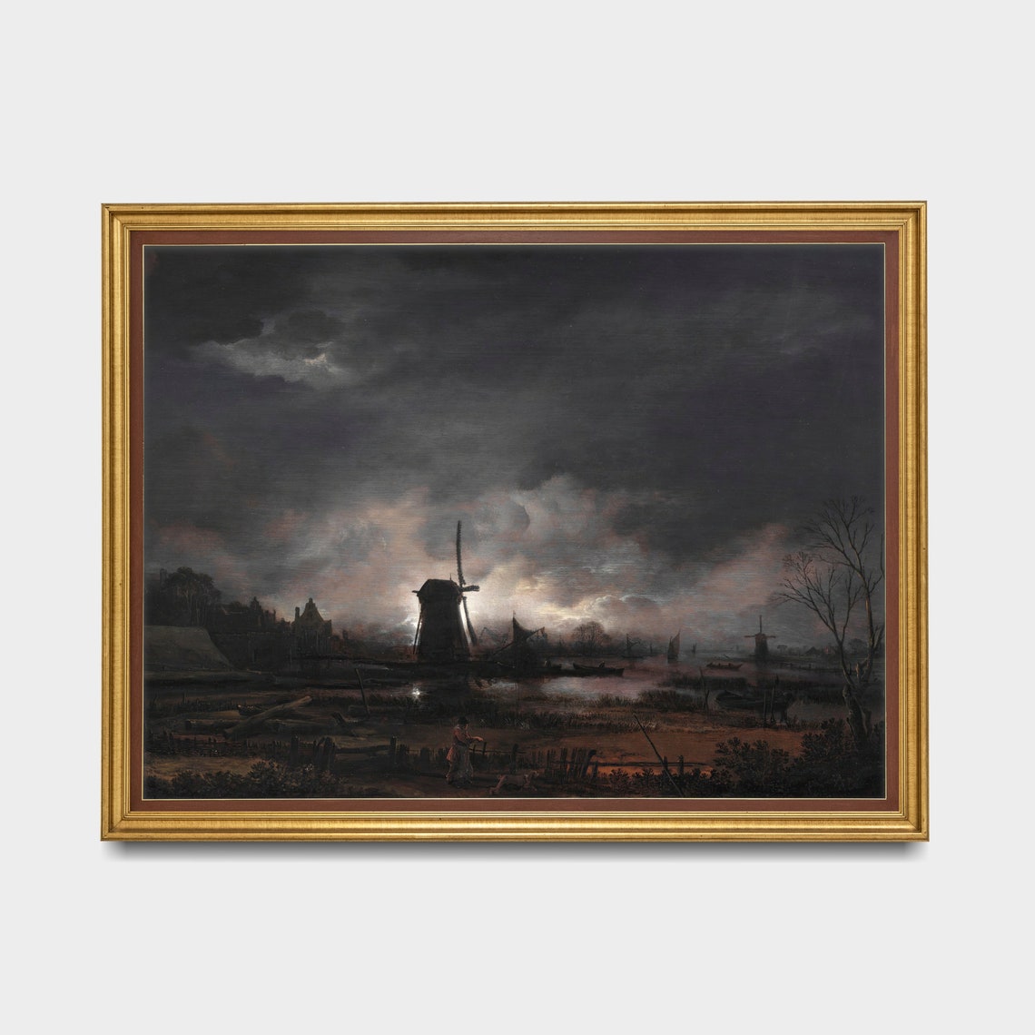 Printed And Shipped Vintage Moonlight Painting Moonlight Landscape With Windmill Moody Rustic Print Dark Academia Physical Prints - Image 3