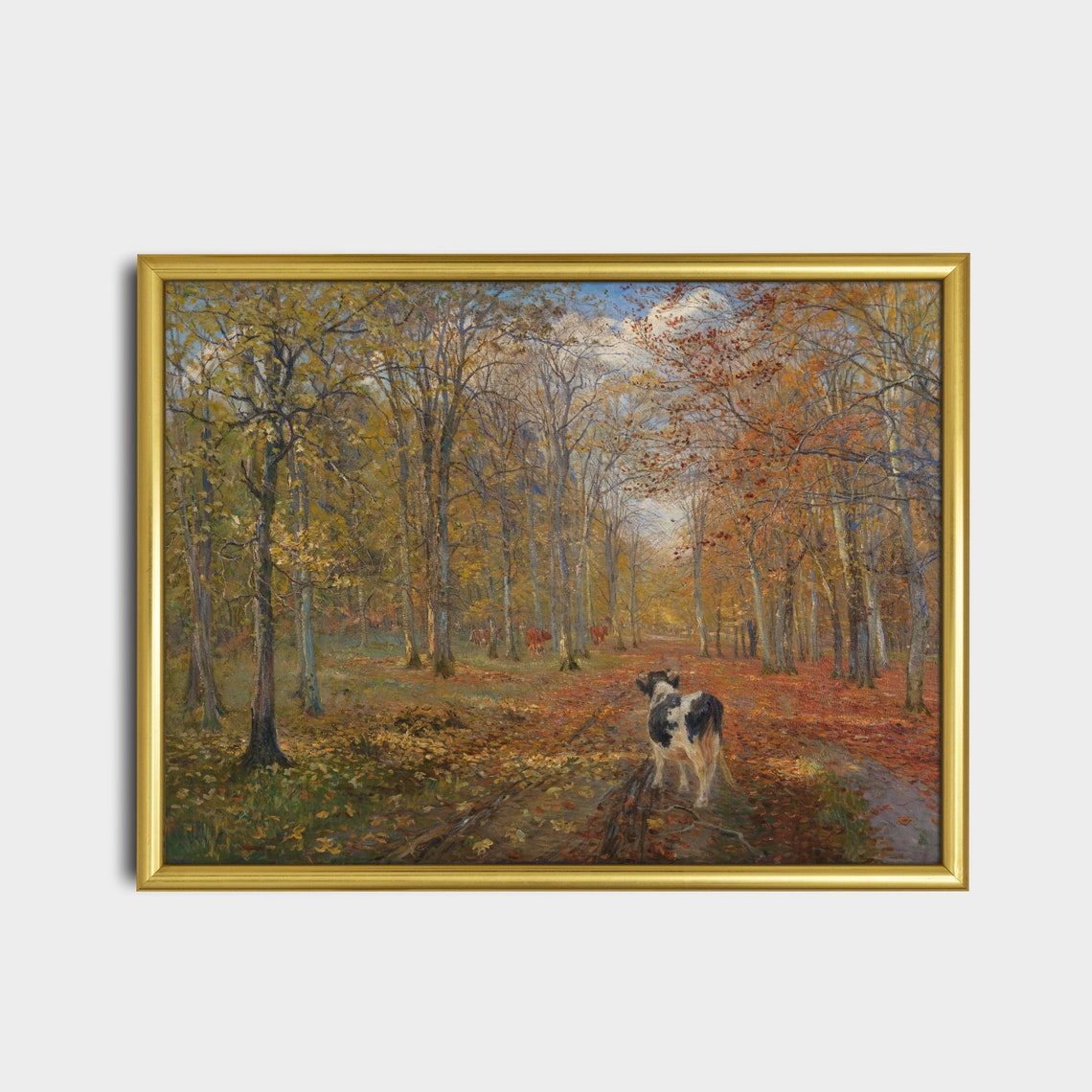 Autumn Forest Path With Cows Vintage Landscape Painting Poster - Image 5