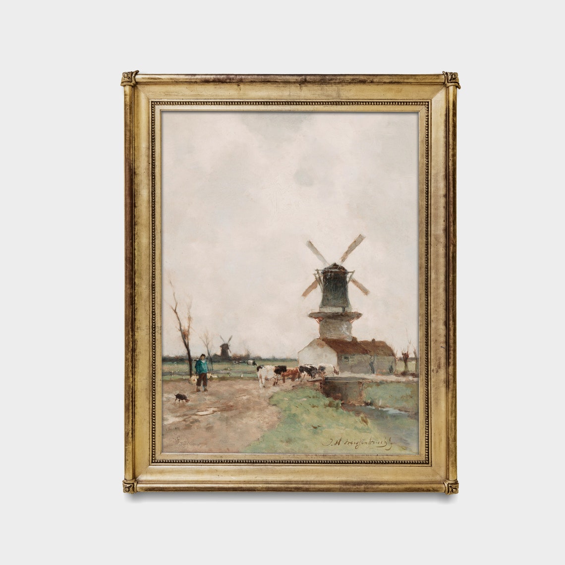 Dutch Polder Windmill with a Herdsman and Cattle Scene Poster - Image 4
