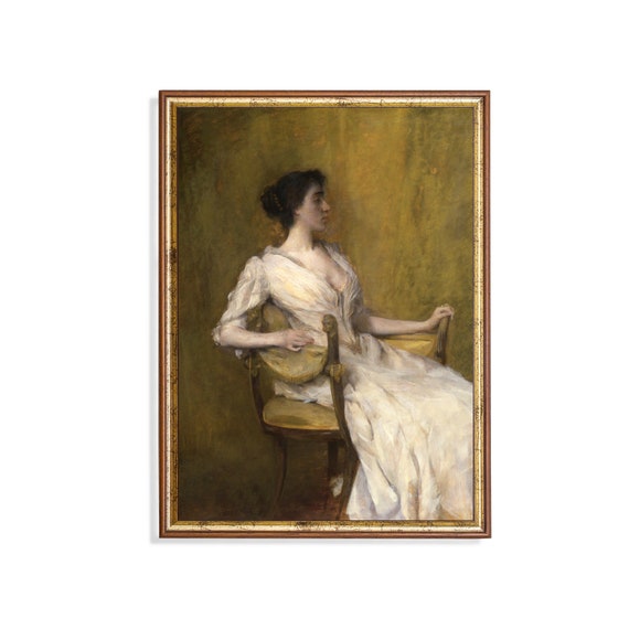 Mailed Print Vintage Woman Portrait Painting Antique Portrait Print Lady In White Moody Rustic Fine Art Printed And Shipped