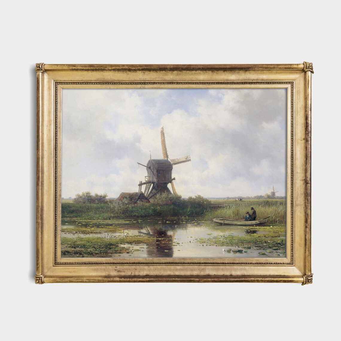 Dutch Wooden Windmill Beside a Canal with Fishermen Vintage Poster - Image 2