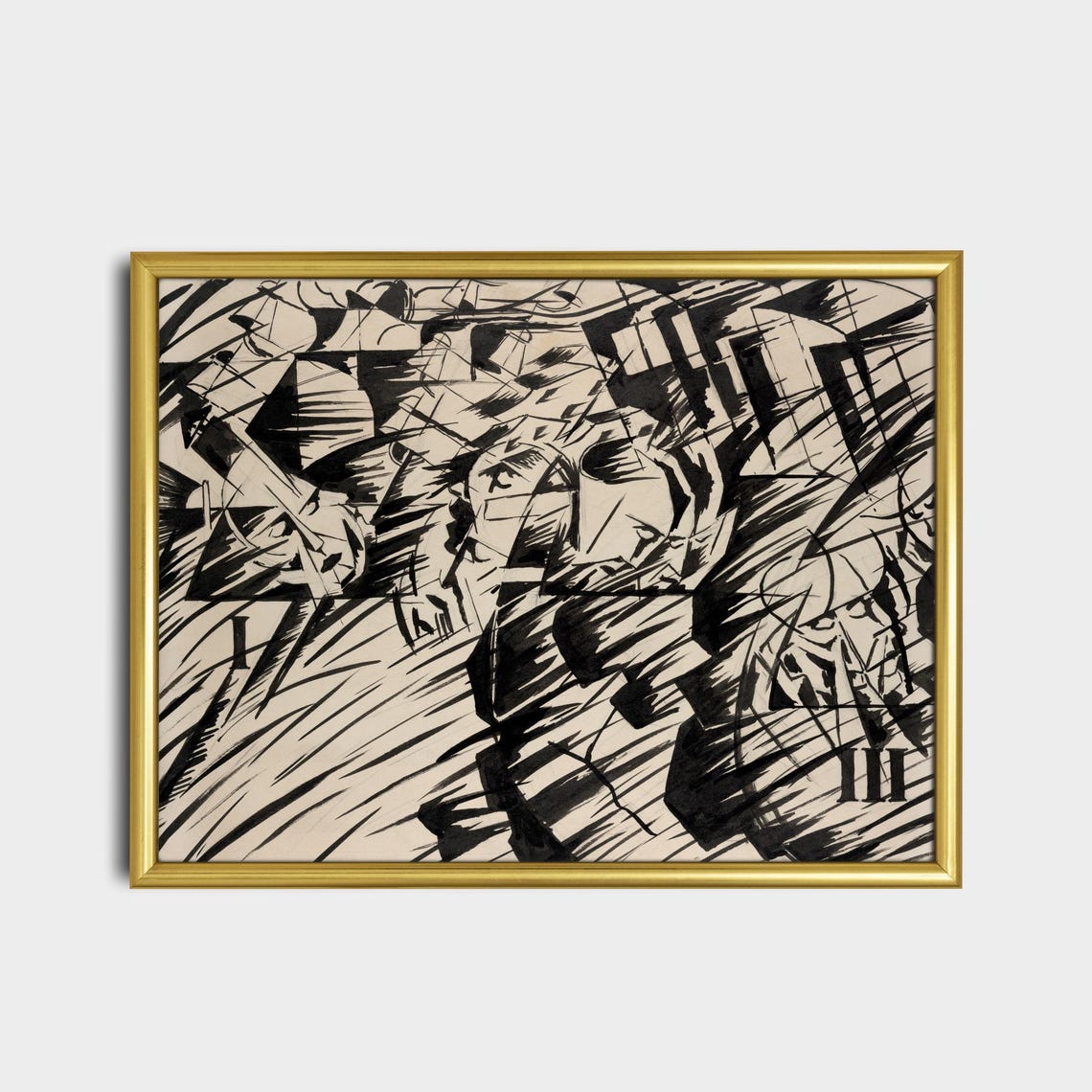 Black Ink Cubist Faces Bold Futurist Abstract Drawing Art Poster - Image 2