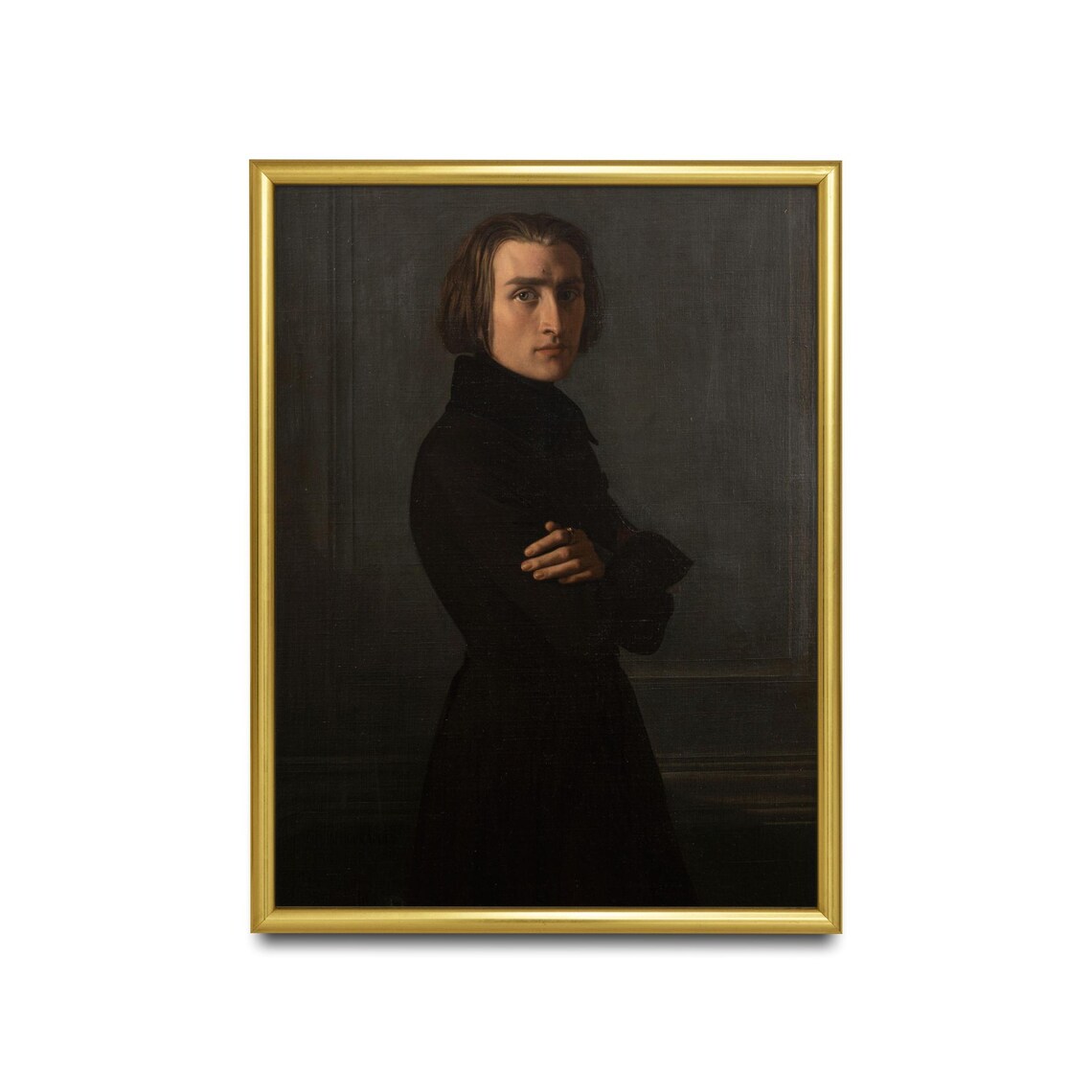 Young Man in Black Against Dark Wall Vintage Portrait Poster - Image 2