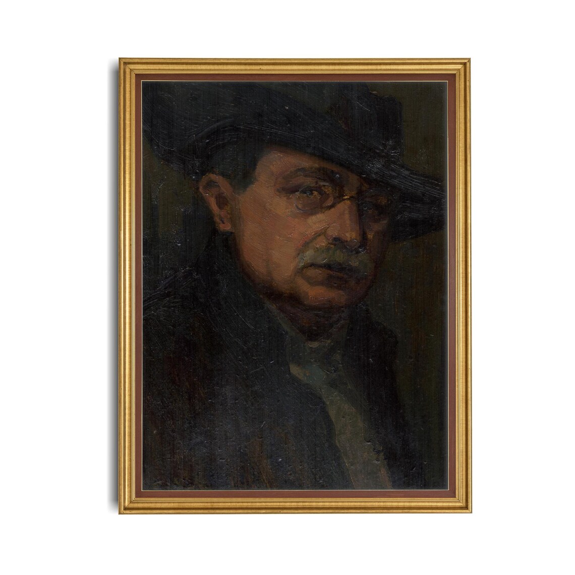 Man With Glasses And Hat Moody Dark Oil Portrait Vintage Poster - Image 4