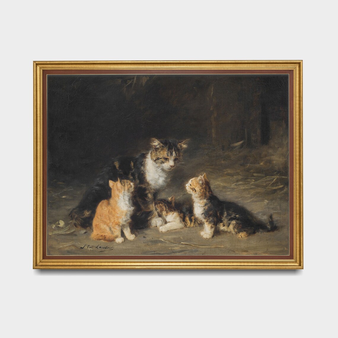 Vintage Cats and Kitten Animal Art Print, Rustic - Image 3