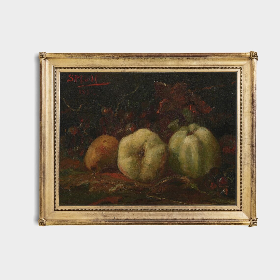 Dark Moody Apples and Pears Still Life Vintage Fruit Art Poster - Image 4
