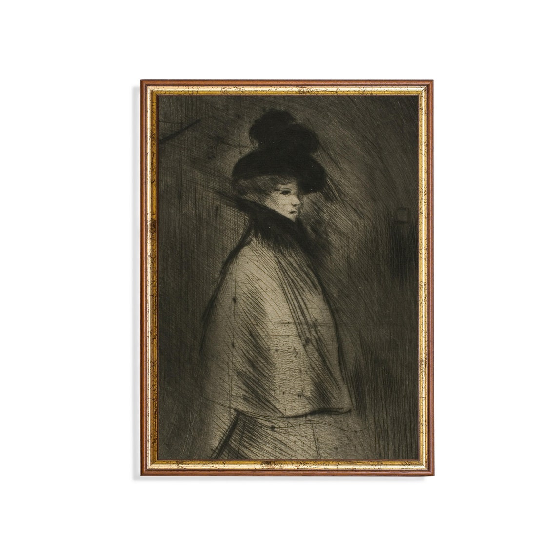 Vintage Woman Sketch Antique Portrait Drawing Moody Rustic Print Wall Art Female Sketch Drawing