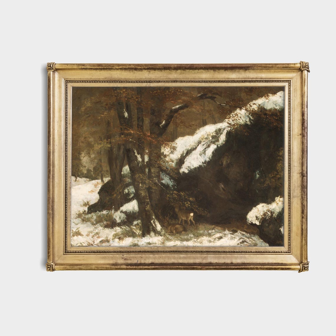 Two Deer Sheltering Under a Snowy Rock Winter Wildlife Poster - Image 4