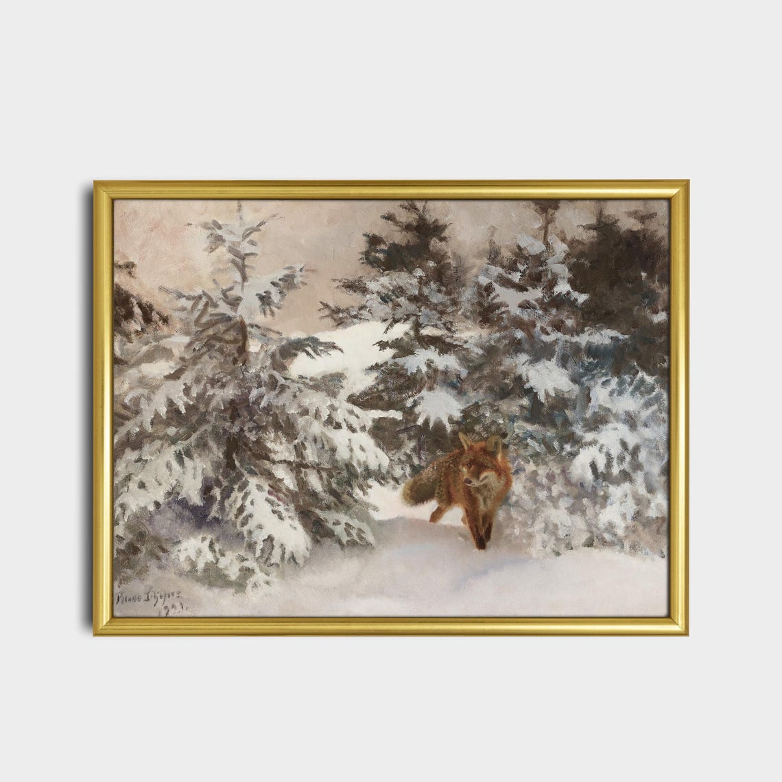 Red Fox in Snowy Pine Forest by Bruno Liljefors Winter Poster - Image 2