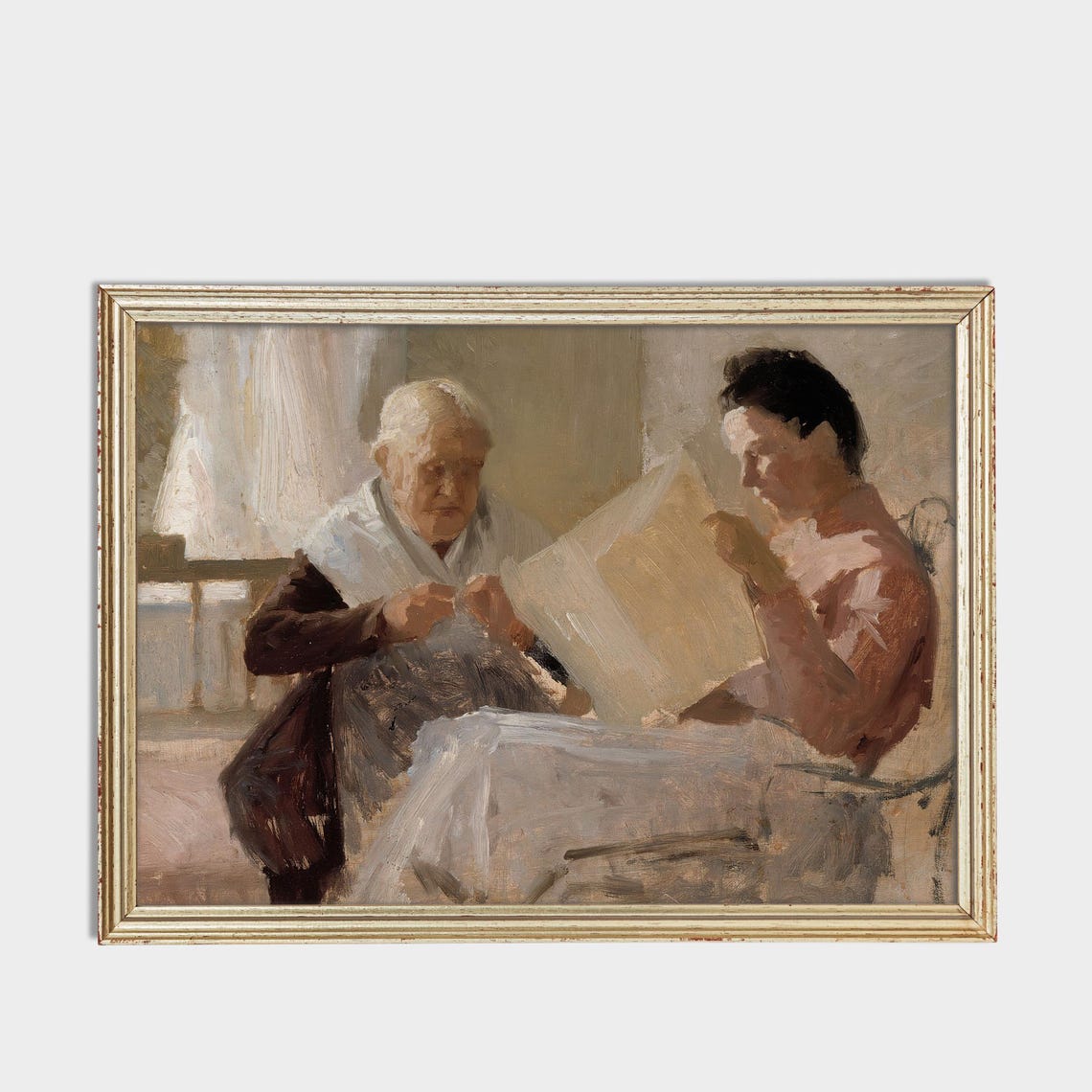 Two Women Reading a Newspaper Together Vintage Genre Art Poster - Image 3