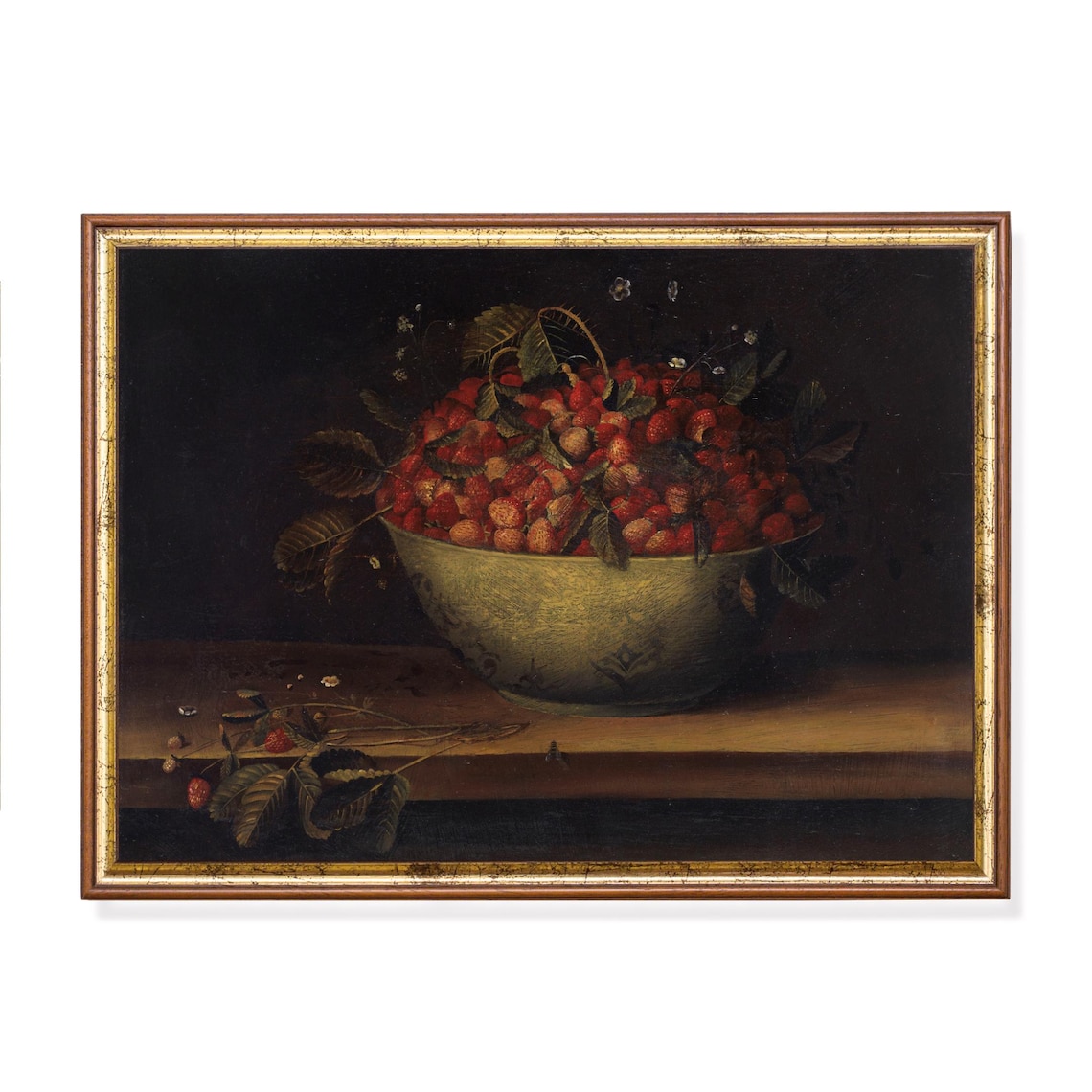 Still Life With Bowl And Strawberries, Vintage Art Print