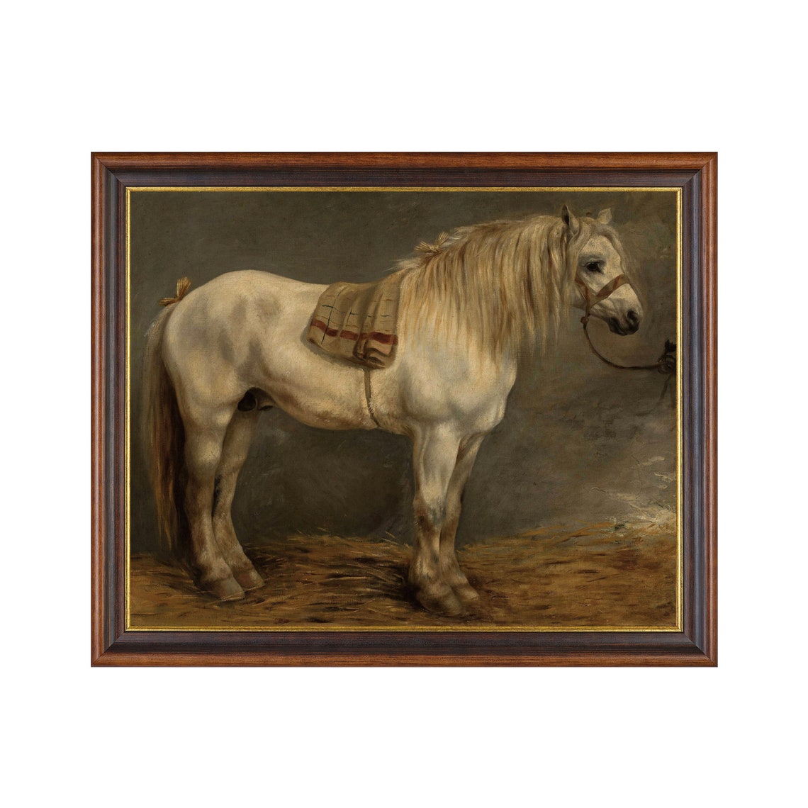 White Draft Horse in a Stable Vintage Equestrian Portrait Poster
