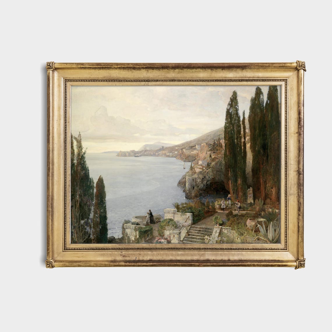 Antique Mediterranean Coastal Town With Cypress Trees Poster - Image 4