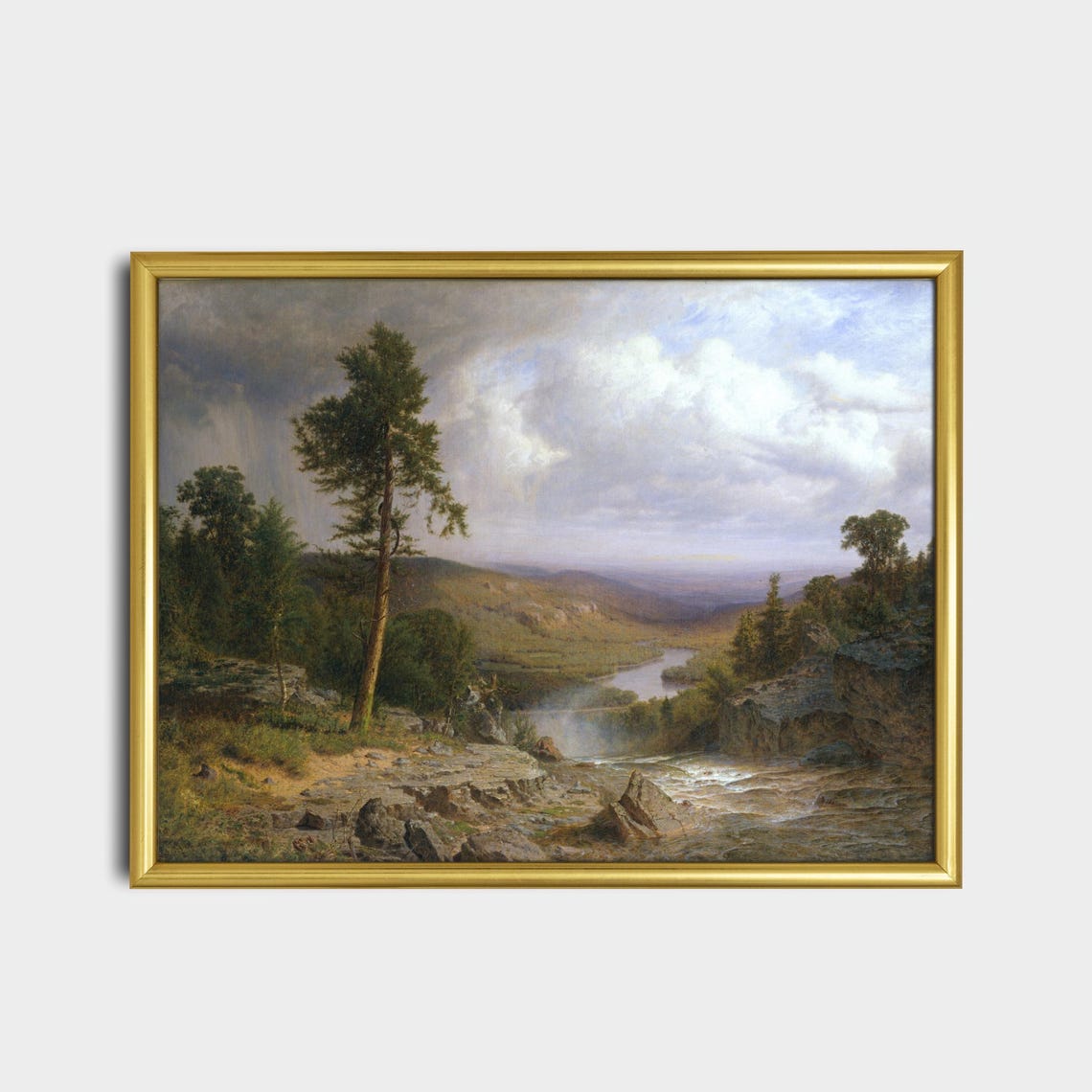 Towering Pine Tree Above Rocky Falls Vintage Wilderness Poster - Image 2