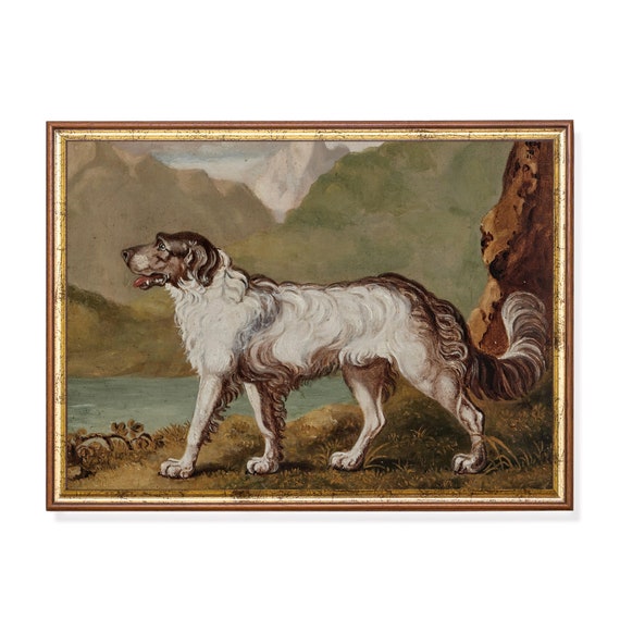 Vintage Dog Painting Antique Animal Print Moody Rustic Artwork Wall Art Farmhouse Decor Fine Art