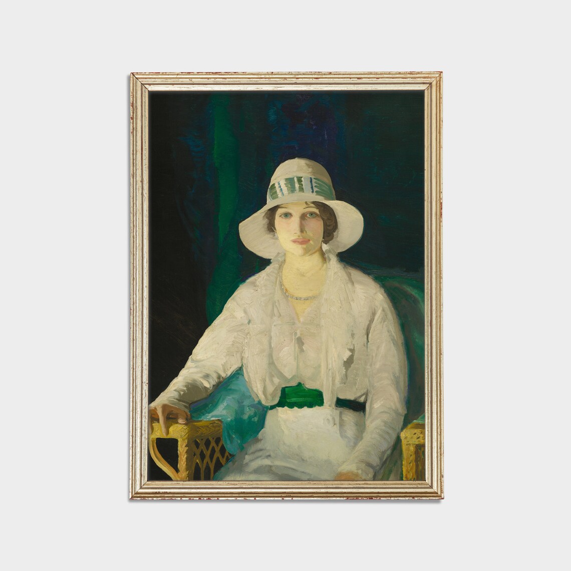 Elegant Woman in a Wide White Hat Antique Portrait Art Poster - Image 2