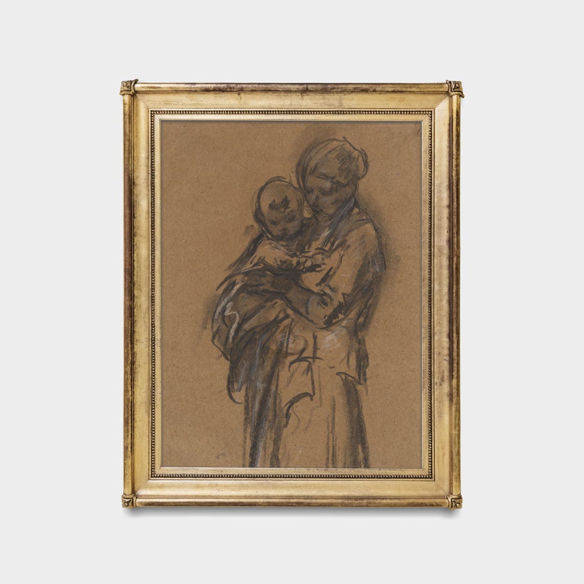 Mother Tenderly Holding Her Child Charcoal Sketch Vintage Poster - Image 5