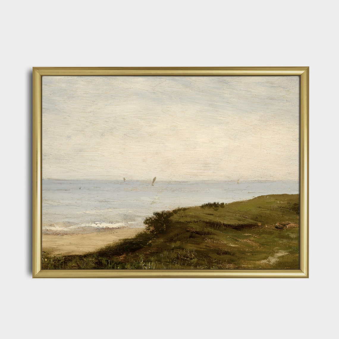 Vintage Seascape Painting Antique Ocean Beach Print Coastal Decor Moody Rustic Fine Artwork Wall Art - Image 4
