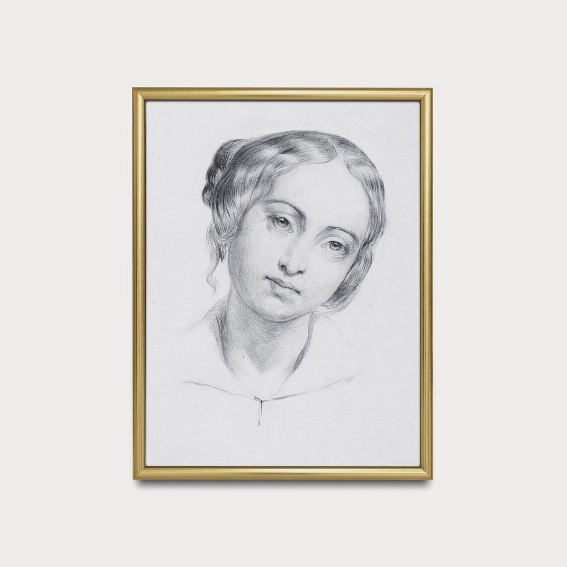Vintage Charcoal Portrait Sketch of a Young Woman Neutral Poster - Image 4