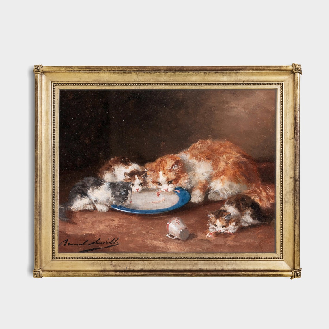 Mother Cat And Kittens Drinking Milk Vintage Victorian Poster - Image 2