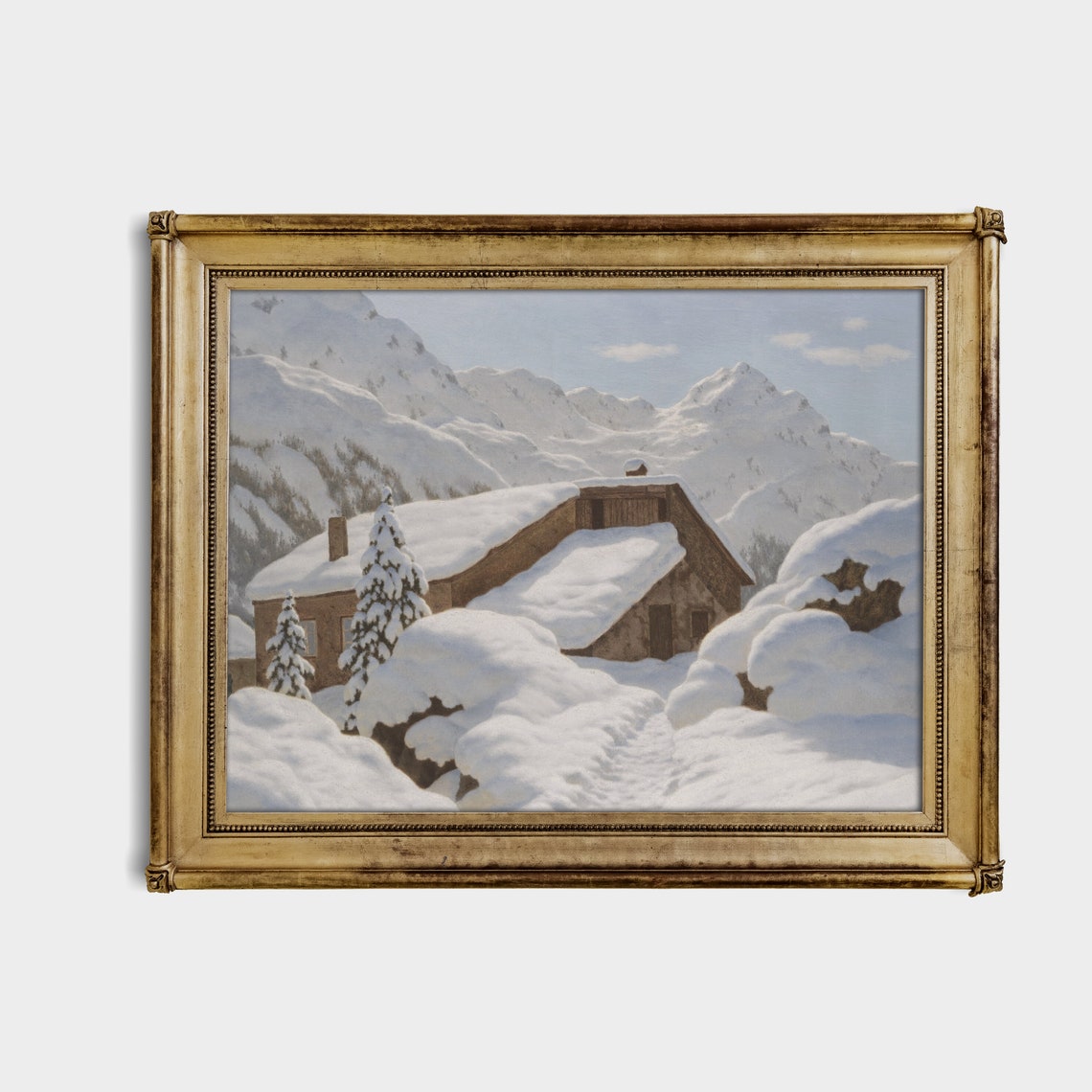 Snow-Buried Alpine Cabin Under Towering Snowy Mountain Peaks Poster - Image 3